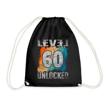 Geburtstag Geschenk Level Unlocked 60 Jahre - Turnbeutel - Schwarz - Vorne