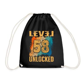 Birthday Gift Level Unlocked 58 years - Drawstring Bag - black - Front