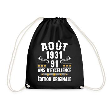 91 Ans Anniversaire Vintage Né(e) en Août 1931 - Sac de sport léger - noir - Devant