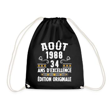 34 Ans Anniversaire Vintage Né(e) en Août 1988 - Sac de sport léger - noir - Devant