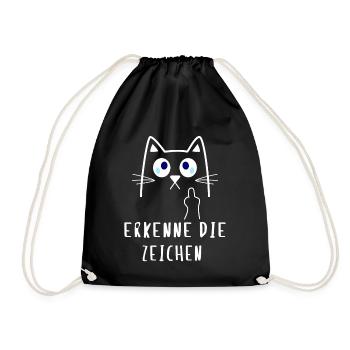 Erkenne die Zeichen - Katzen Design Mittelfinger - Turnbeutel - Schwarz - Vorne