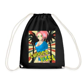 Summer vibes - Anime Palm Trees and Beach - Drawstring Bag - black - Front