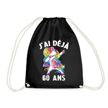 J'ai Déja 60 Ans Cadeau Anniversaire Fille Licorne - Sac de sport léger - noir - Devant