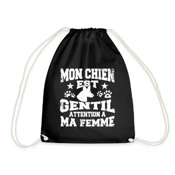 Mon chien est gentil. Attention à ma femme. - Sac de sport léger - noir - Devant