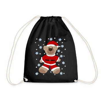 Brown Teddy Bear Santa Claus Suit, Snow Star - Drawstring Bag - black - Front