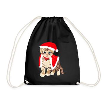 Cat in Christmas outfit, Christmas hat - Drawstring Bag - black - Front