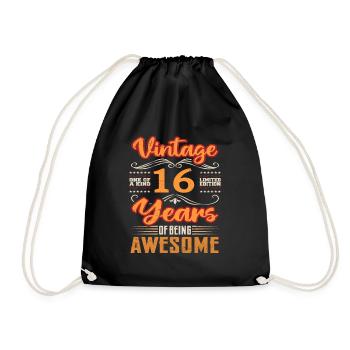 Vintage | 16 Geburtstagsgeschenkideen - Turnbeutel - Schwarz - Vorne