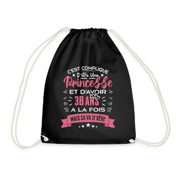 Une princesse a 38 ans, Cadeau d’anniversaire - Sac de sport léger - noir - Devant