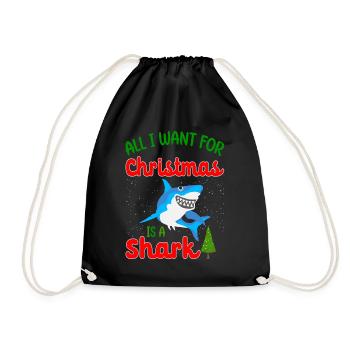 All i want for christmas is a shark - Drawstring Bag - black - Front