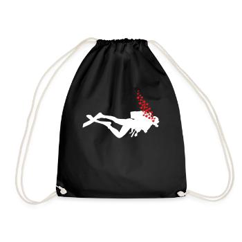Underwater divers with air bubbles and hearts - Drawstring Bag - black - Front