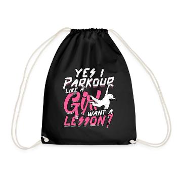 Parkour Girl Freerunning Runner Back Flip Jumping - Drawstring Bag - black - Front
