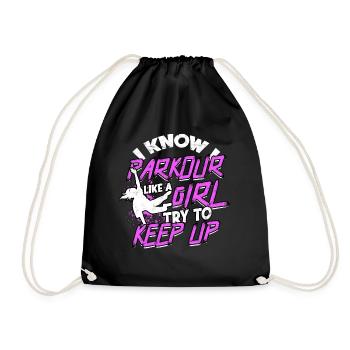 Parkour Girl Freerunning Runner Back Flip Jumping - Drawstring Bag - black - Front