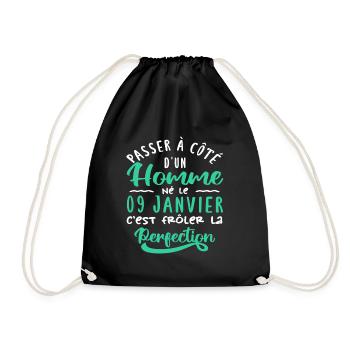 Anniversaire Homme - Né le 9 Janvier - Sac de sport léger - noir - Devant