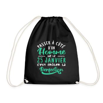 Anniversaire Homme - Né le 25 Janvier - Sac de sport léger - noir - Devant
