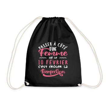 Anniversaire Femme - Né le 10 Février - Sac de sport léger - noir - Devant