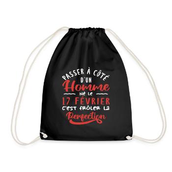 Anniversaire Homme - Né le 17 Février - Sac de sport léger - noir - Devant