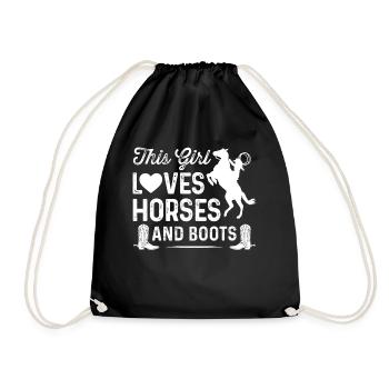 This girl loves horses and boots - Drawstring Bag - black - Front