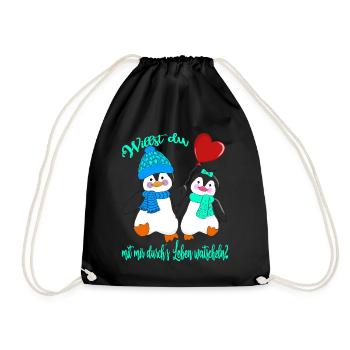 Verliebte Pinguine Valentinstag Heiratsantrag - Turnbeutel - Schwarz - Vorne