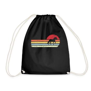 Soleil et lignes rétro - cheval - - Sac de sport léger - noir - Devant