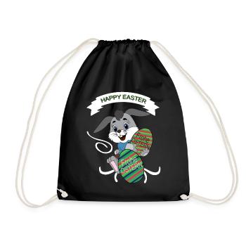 HAPPY EASTER, Easter , Coloured Easter Eggs - Drawstring Bag - black - Front