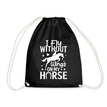 I fly without wings on my horse - (2) - Drawstring Bag - black - Front