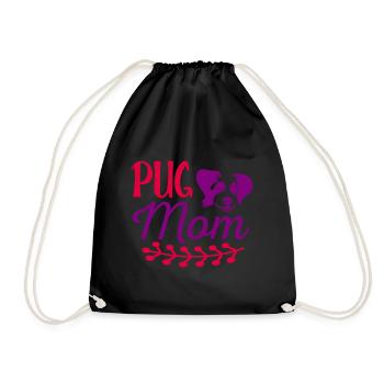 Pug Mama - Red and Purple - Drawstring Bag - black - Front