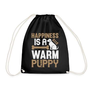 Happiness is a warm pooch - dog and bones - Drawstring Bag - black - Front