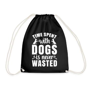 Time spent with dogs is never - - Drawstring Bag - black - Front