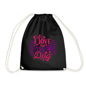 I love my dog - stars and paw - Drawstring Bag - black - Front