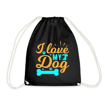 Ich liebe meinen Hund - Knochen - Pfoten - Sterne - Turnbeutel - Schwarz - Vorne