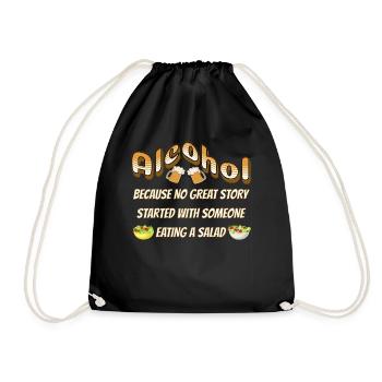 Alkohol - denn keine gute Story Salat - Turnbeutel - Schwarz - Vorne