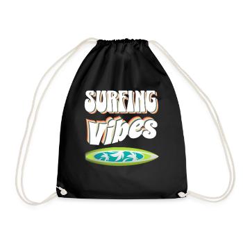 Surfing Vibes - Surfer, Happiness & Freedom! - Drawstring Bag - black - Front