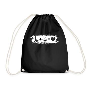 Grunge Rectangle - Heart - Coffee - Woman with Dog - - Drawstring Bag - black - Front
