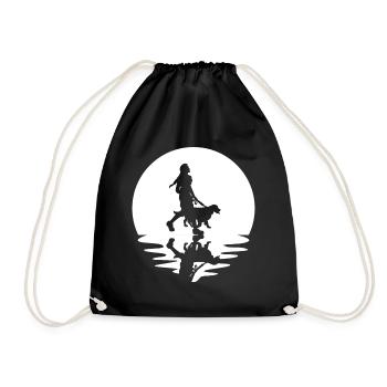 Circle and reflection - Woman with dog - - Drawstring Bag - black - Front