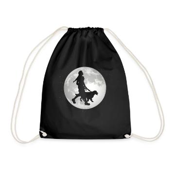Full moon - woman with dog - - Drawstring Bag - black - Front