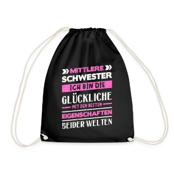 Mittelkind Sandwichkind Mittlere Schwester - Turnbeutel - Schwarz - Vorne