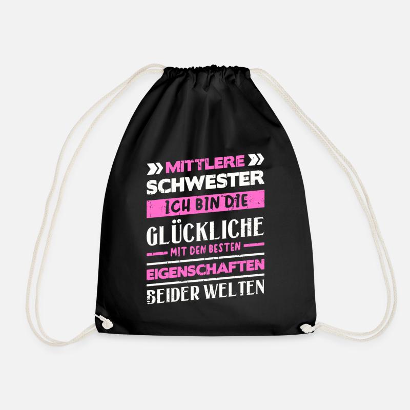 Mittelkind Sandwichkind Mittlere Schwester - Turnbeutel - Schwarz
