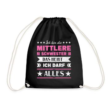 Mittelkind Sandwichkind Mittlere Schwester - Turnbeutel - Schwarz - Vorne
