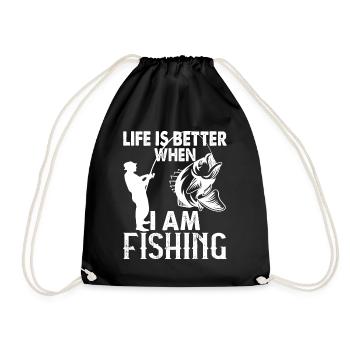 Life is better when I'm fishing - - Drawstring Bag - black - Front