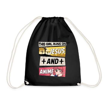 JUST A GIRL WHO RUNS JESUS AND ANIME - Turnbeutel - Schwarz - Vorne
