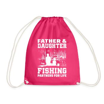 Father and daughter as fishing partners for life - - Drawstring Bag - fuchsia - Front