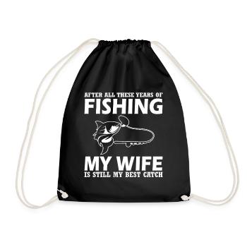 After all these years of fishing, my wife is - Drawstring Bag - black - Front