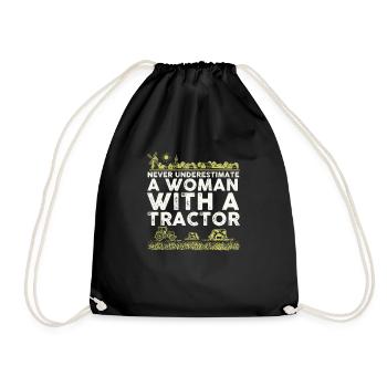 Never underestimate a Woman with a Tractor I farm - Drawstring Bag - black - Front