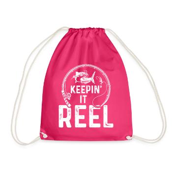 Keepin' It Reel - Drawstring Bag - fuchsia - Front