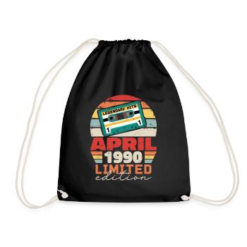 April 1990 Vintage Anniversary Retro Gift, 1990 - Drawstring Bag - black - Front