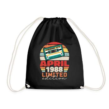 April 1988 Vintage Anniversary Retro Gift, 1988 - Drawstring Bag - black - Front