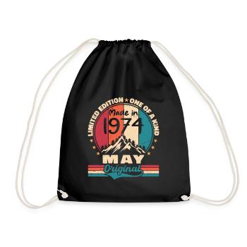 Mai 1974 Geburtstag Mai 1974 Original Mai Geschenk - Turnbeutel - Schwarz - Vorne