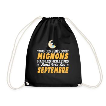 Naissance Cadeau Baby Bébé né en Septembre - Sac de sport léger - noir - Devant