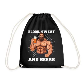 Bodybuilder Gym Beer Blood Sweat And Beers - Drawstring Bag - black - Front