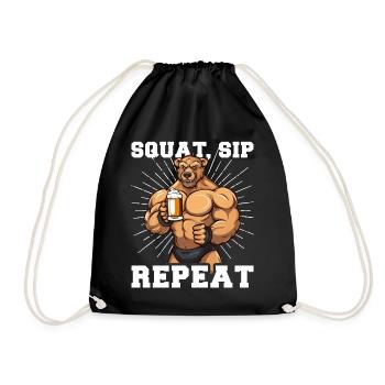 Bodybuilder Gym Beer Squat Sip Repeat - Drawstring Bag - black - Front